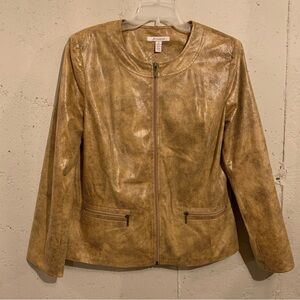 Snakeskin Pattern Blazer Full Zip Jacket JM Collection Tan Brown Womens Size 12